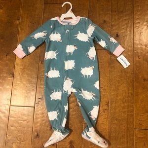 Carter’s fleece pajama onesie/Footie with white sheep. Brand new. Size 12 months